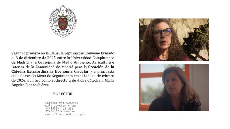 Ángeles Blanco nombrada codirectora de la Cátedra de Economía Circular de la Universidad Complutense de Madrid